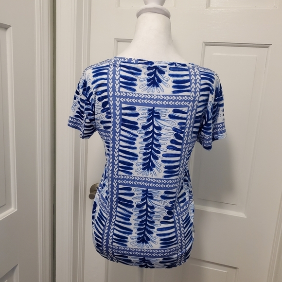 Loft Blue & White Linen Blend Knit Tee Size Small, Lightweight, Casual - Picture 4 of 9